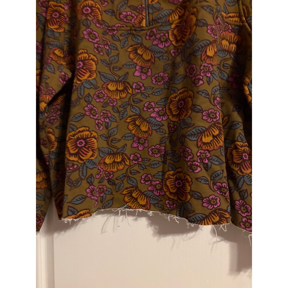 Natural Life Pullover Women S/M Brown Floral NEW Quarter Zip Raw Hem SWTR001028 - Picture 7 of 7